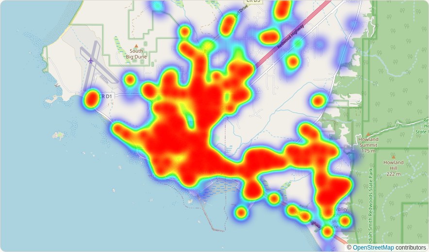 In Crescent City, calls concentrate along Northcrest Drive, East Washington Boulevard and U.S. Highway 101.